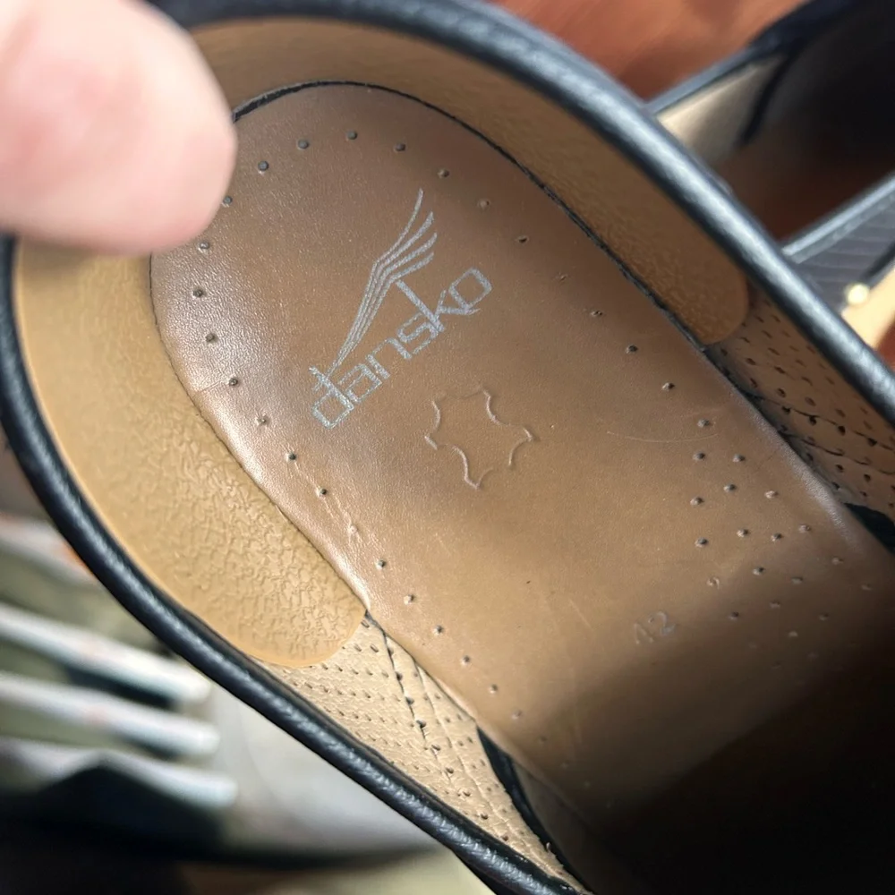 Dansko Black Perforated Clogs with Tan Sole - Picture 12 of 14